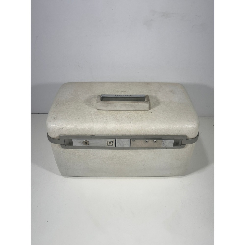 Vintage Samsonite Train Case Off White Hard Shell Makeup Vanity Luggage Bag